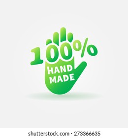 Hand made vector label or sign - 100 percent handmade green logo