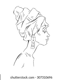 Hand made vector sketch of african woman. Isolated on white background.