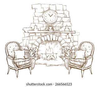 Hand made vector sketch of cozy interior fragment