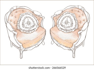 Hand made vector sketch of cozy interior fragment