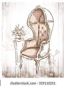 Hand made vector sketch of cozy interior fragment.