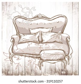 Hand made vector sketch of cozy interior fragment.