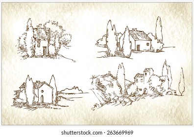 Hand made vector sketch of Italian landscapes