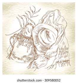 Hand made vector sketch of marine theme.