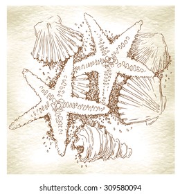 Hand made vector sketch of marine theme.