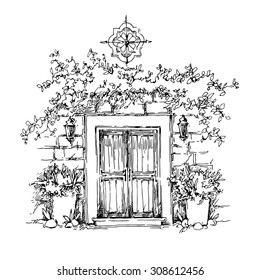 Hand made vector sketch of old streets fragments.