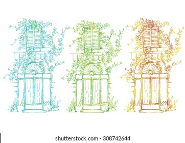 Hand made vector sketch of old streets fragments.