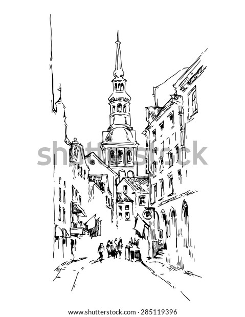 Hand Made Vector Sketch Old Town Stock Vektorgrafik