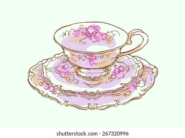 Hand made vector sketch of tea service