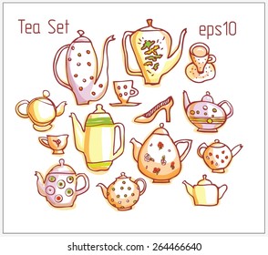 Hand made vector sketch of teapots 