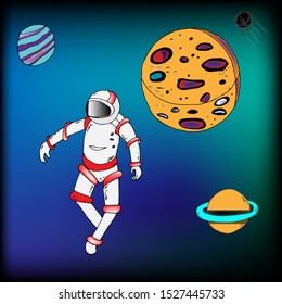 
hand made vector space astronaut and planet