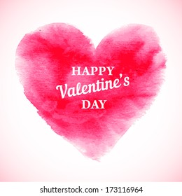 Hand made watercolor pink heart. Vector illustration.