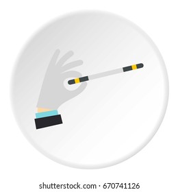 Hand with magic wand icon in flat circle isolated vector illustration for web