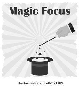 A hand with a magic wand shows focuses. Vintage posters focuses. Flat design, vector illustration, vector.