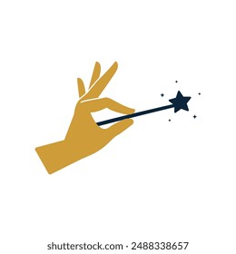 Hand magic wand symbol isolated on white background