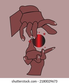 The hand of a magician or fortune teller who is reciting a spell matches the design of the clothes or other design needs