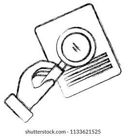 hand with magnifying glass and documents
