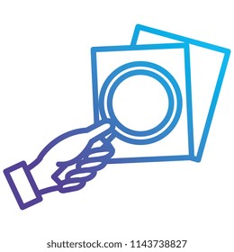 hand with magnifying glass and documents