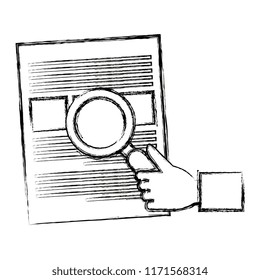 hand with magnifying glass and documents