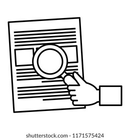 hand with magnifying glass and documents
