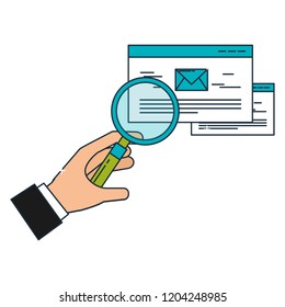 hand with magnifying glass email business