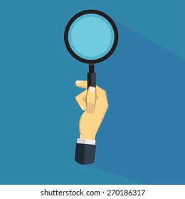 Hand and magnifying glass / illustration / search / zoom / vector 