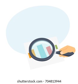 Hand with magnifying glass. Process. Office work tool cartoon vector. Working in office, education, business concept.