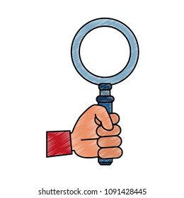 Hand with magnifying glass scribble