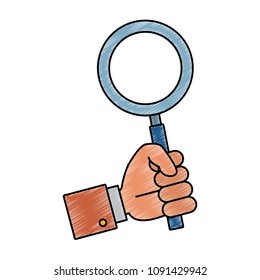 Hand with magnifying glass scribble