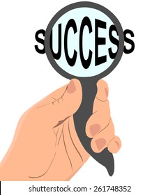 Hand with magnifying glass, vector