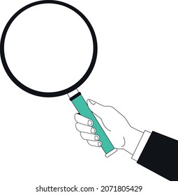 Hand with magnifying looking glass. Search concept