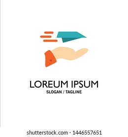 Hand, Mail, Paper Plane, Plane, Receive Business Logo Template. Flat Color
