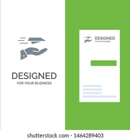 Hand, Mail, Paper Plane, Plane, Receive Grey Logo Design and Business Card Template. Vector Icon Template background