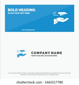 Hand, Mail, Paper Plane, Plane, Receive SOlid Icon Website Banner and Business Logo Template. Vector Icon Template background