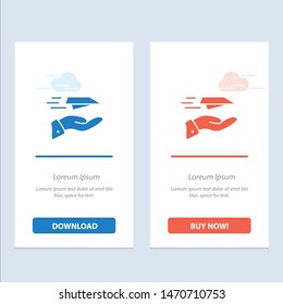 Hand, Mail, Paper Plane, Plane, Receive  Blue and Red Download and Buy Now web Widget Card Template. Vector Icon Template background