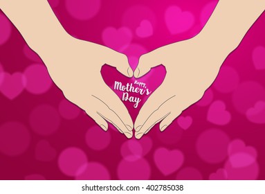 The hand make heart shape Happy Mothers's Day typographical on  bokeh background
