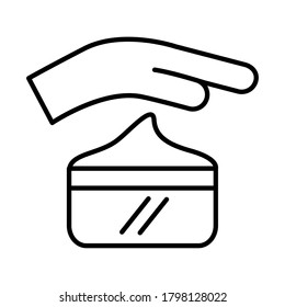 hand with make up product pot line style icon vector illustration design
