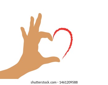 Hand makes a heart symbol, banner for love, 
hand in heart form,
Vector illustration isolated on white background