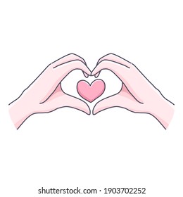 Hand makes love sign design of vector. Cartoon illustration.