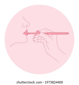 Hand Of Make-up Makeup Artist Applies Lipstick.makeup Icon Vector Fashion Illustration. 