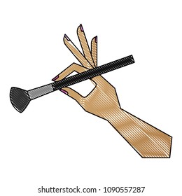 hand with makeup brush isolated icon