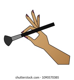 hand with makeup brush isolated icon