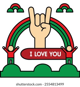 Hand making American Sign Language "I Love You" sign. Perfect for ASL art, cultural designs, and communication-themed graphic projects.