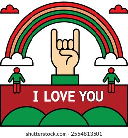 Hand making American Sign Language "I Love You" sign. Perfect for ASL art, cultural designs, and communication-themed graphic projects.