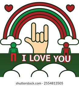 Hand making American Sign Language "I Love You" sign. Perfect for ASL art, cultural designs, and communication-themed graphic projects.