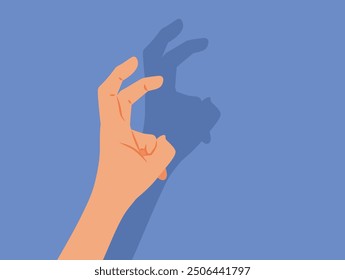 
Hand Making Bunny Silhouette in Theatrical Show Vector Illustration. Parent doing a simple entertaining trick during creative activity 
