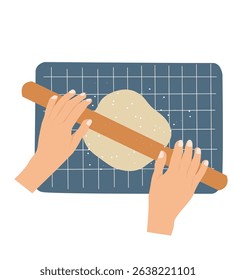 hand making cake dough. Rolling chapatti.Hands knead dough.