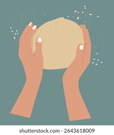hand making cake dough.Hands knead dough. Prepare ingredients for bread or bakery cooking.