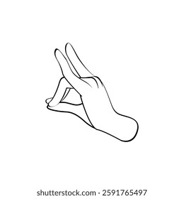 A hand making a delicate pinch gesture, fox or kitsune sign gesture. sketch Line illustration