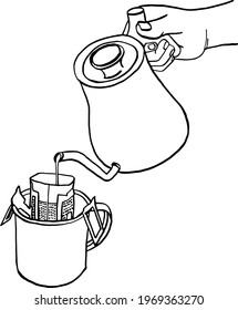 Hand making Drip coffee Hand drawn style illustration Drip coffee bag